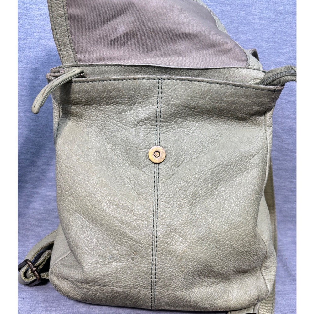 American Leather Co Sage Green Pebbled Leather Flap Backpack Bag Purse - Picture 4 of 13